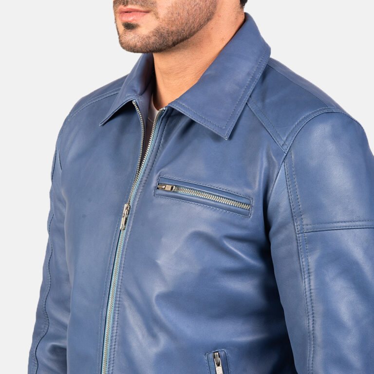 Mens Lavendard Blue Leather Biker Jacket7977-9-1577532735762